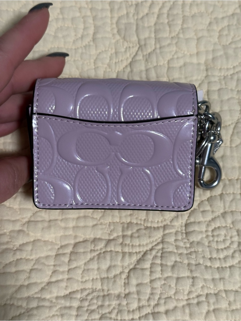 Coach Lilac Patent Leather Card Case Keychain with Heart Charm! NWT - Picture 11 of 15